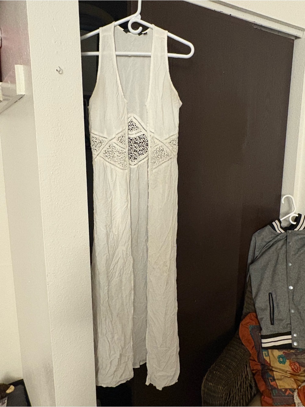 Glassons White Crochet Lace Sleeveless Boho Maxi Dress M
